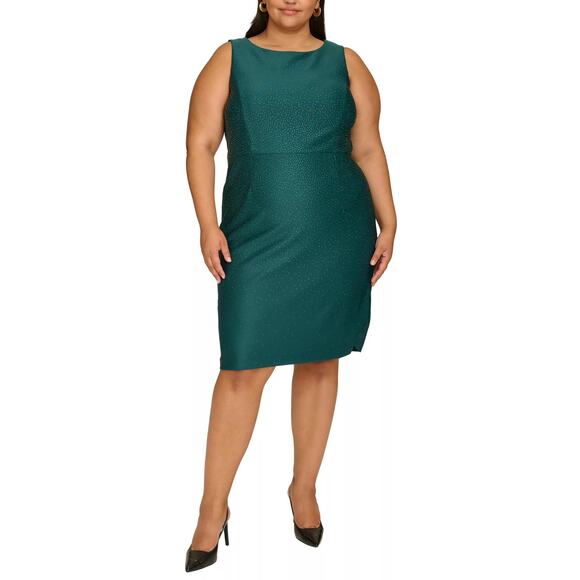 Calvin Klein Sequined Sleeveless Sheath Scoop Neck Cocktail Dress Green Size 22W - Picture 12 of 13